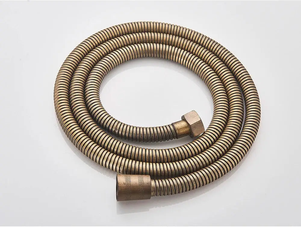 Antique brass shower hose with metal fittings, 150 cm length