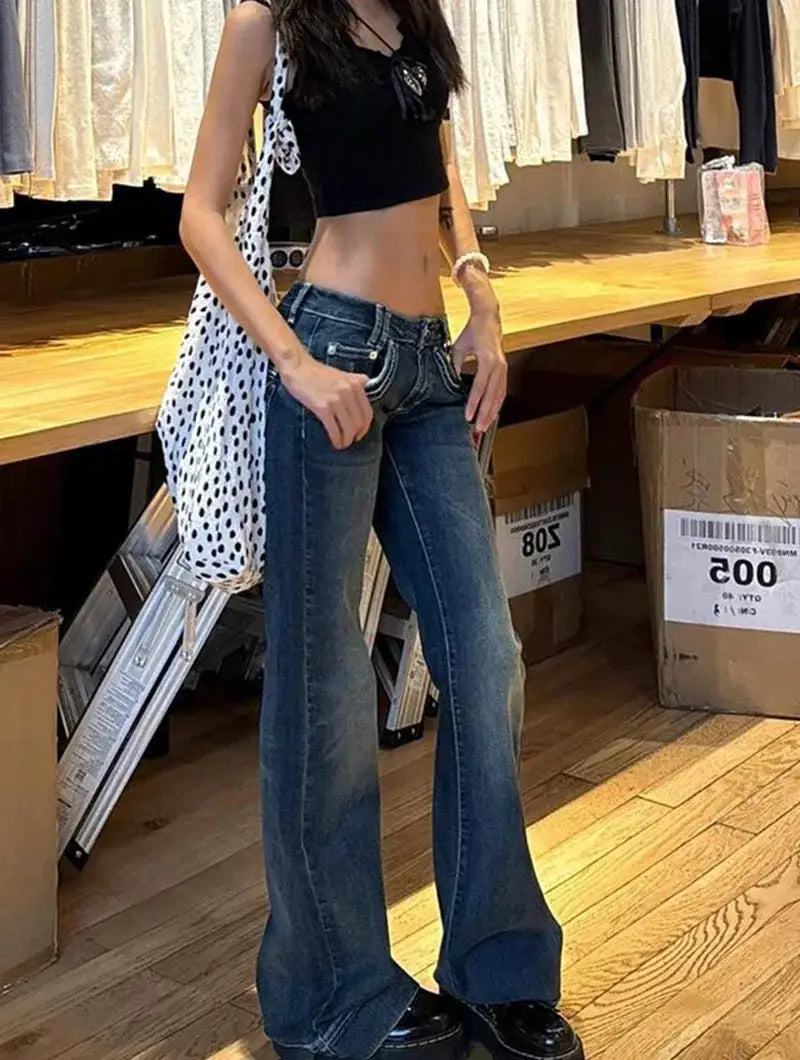 Vintage High Street Low Waist Jeans 2025 Wide Leg Y2K Denim Pants