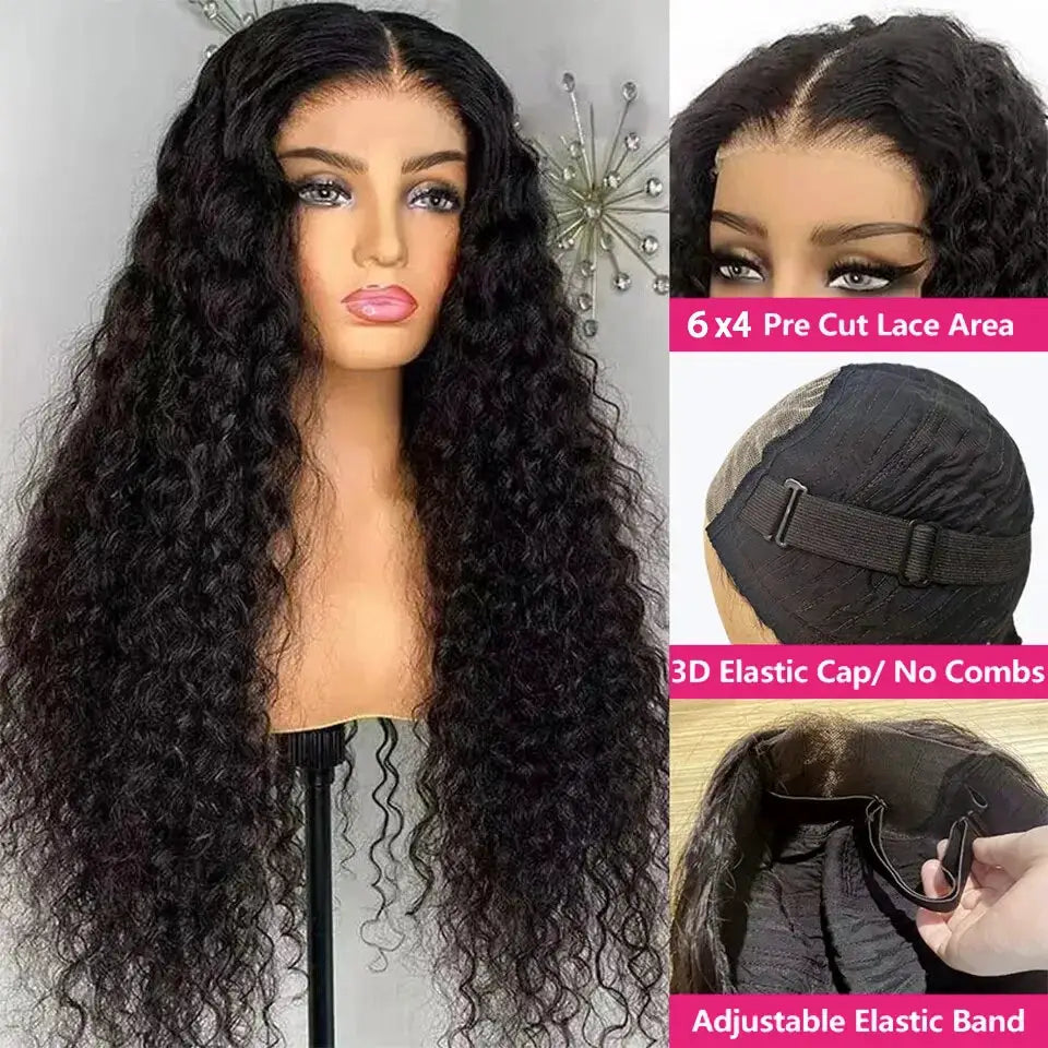 Glueless Wig Human Hair Deep Wave 13x6 HD Swiss Lace Frontal Curly Lace Front Ready To Wear Remy Pre Plucked Picku