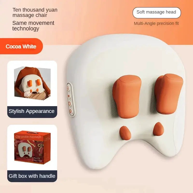 JAIYORL trapezius massage pillow by Simples Market, white with orange kneading nodes, wireless car/home massager