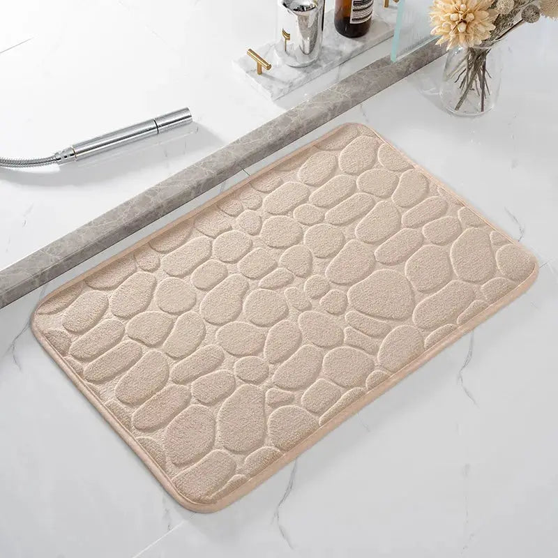 CobbleSafe Cobblestone Embossed Memory Foam Bath Mat With Non Slip Backing For Superior Absorption