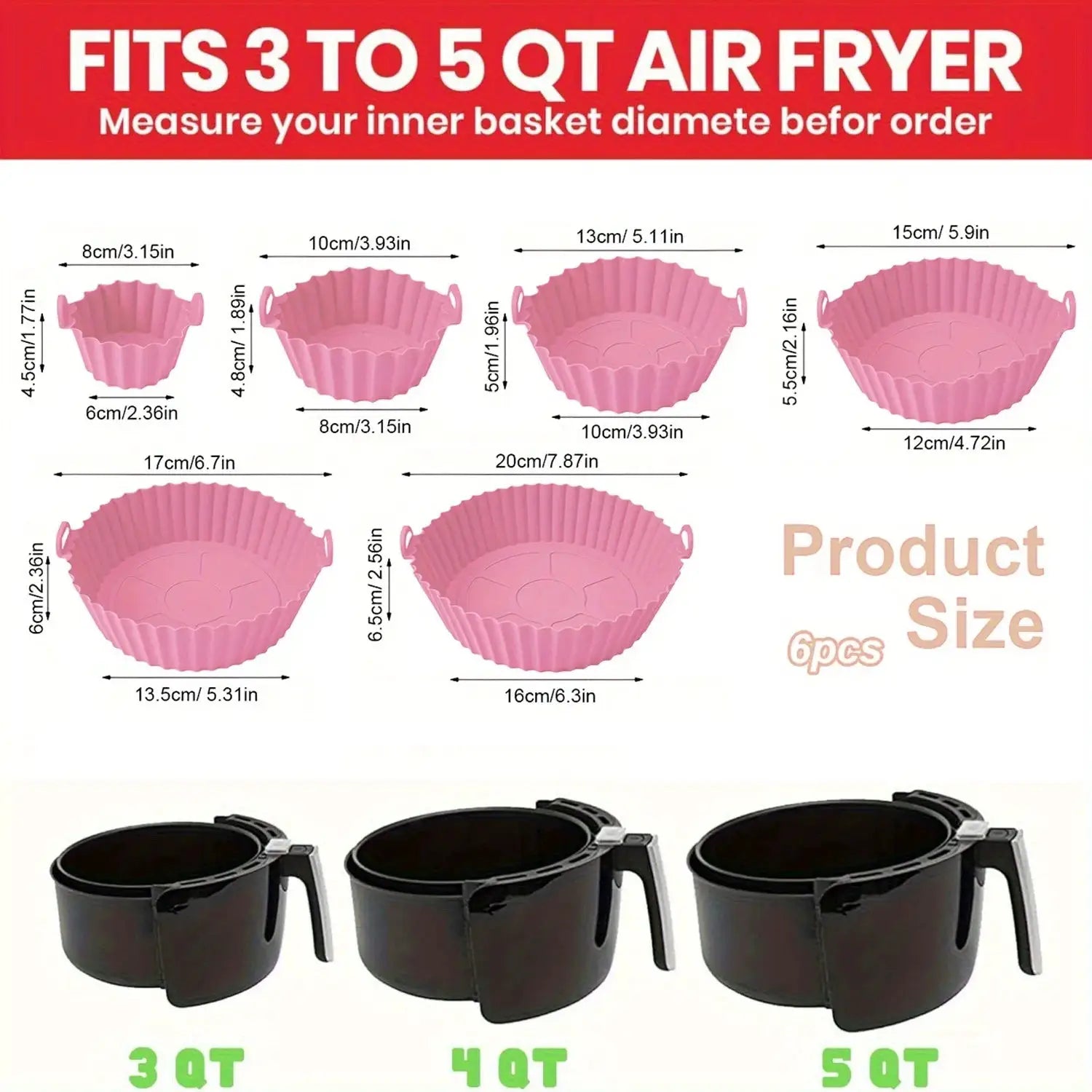 6 Piece Air Fryer Mats Silicone Nonstick Dishwasher Safe Dual Texture For Crispy Steam Cooking At 450F