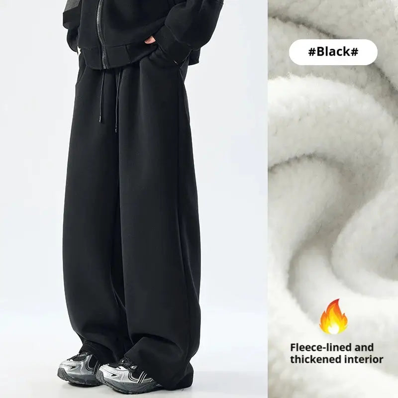 Simples Market DUKEEN men's heavyweight straight-leg sweatpants, black cotton-blend with fleece lining.