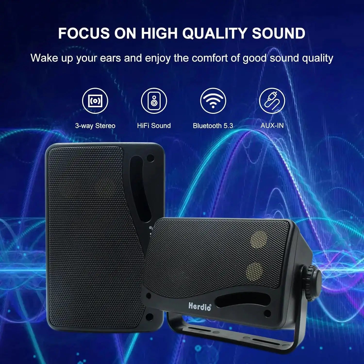 Herdio 3.5-inch outdoor Bluetooth speakers, black, waterproof, wall-mountable pair