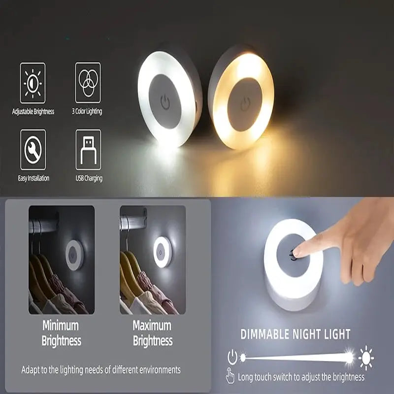 Simples Market LED night lights, 2pcs, touch sensor, 3-color dimmable, USB rechargeable
