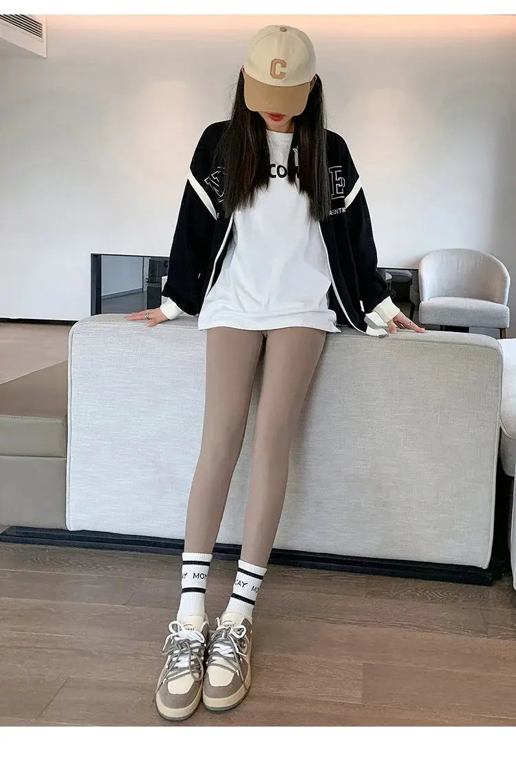 BIVIGAOS beige seamless slim leggings for women, high-waist, worn with casual outfit