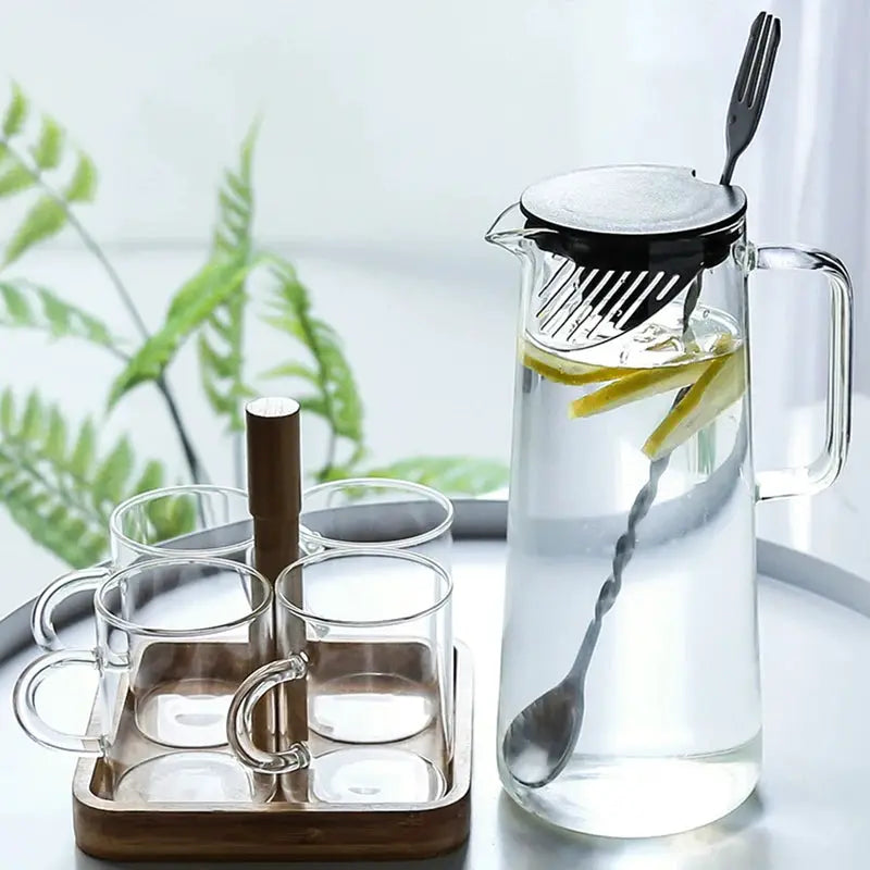 Thickened Borosilicate Glass Kettle With Bamboo Lid And Filter Cover 1000ML And 1500ML Capacity For Juice And Coffee