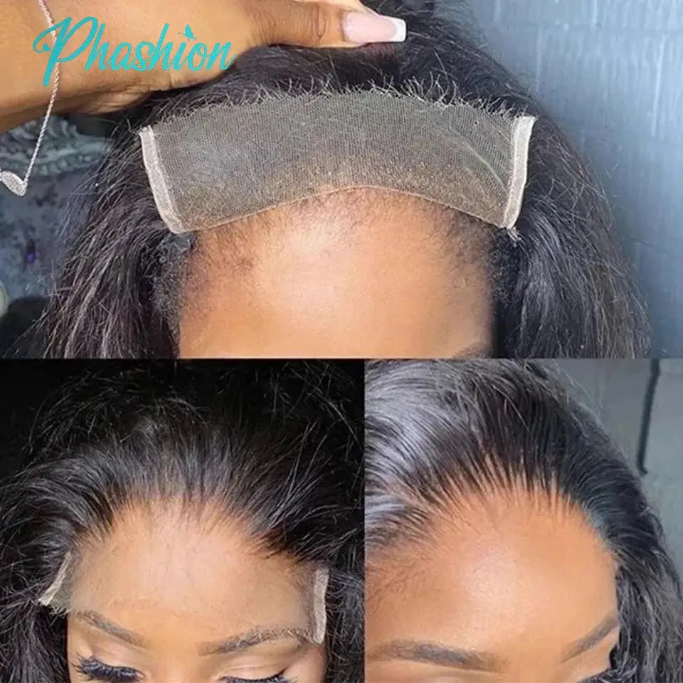 Phashion HD lace frontal wig in natural black, 100% Remy human hair, straight with Swiss full closure