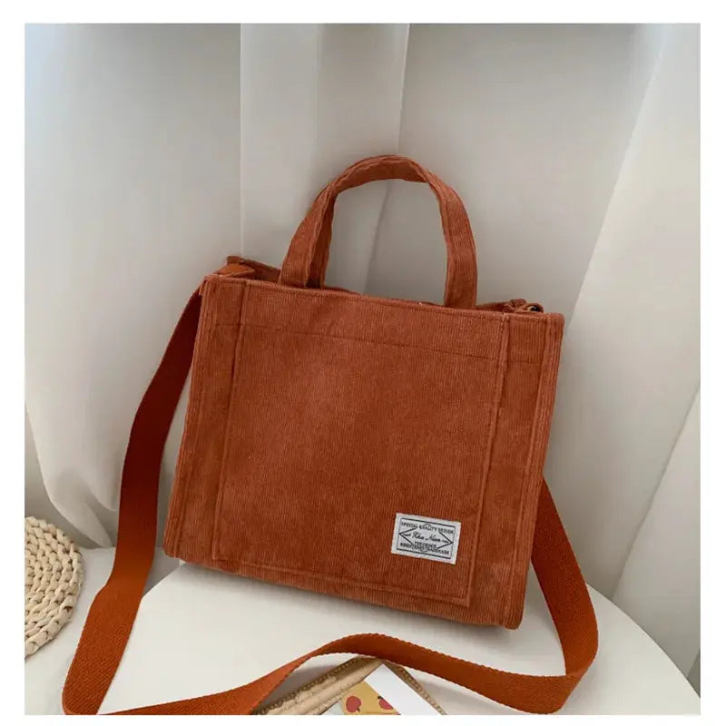 Rilibegan Corduroy Shoulder Bag for Women Vintage Style Large Capacity Trendy Square Design