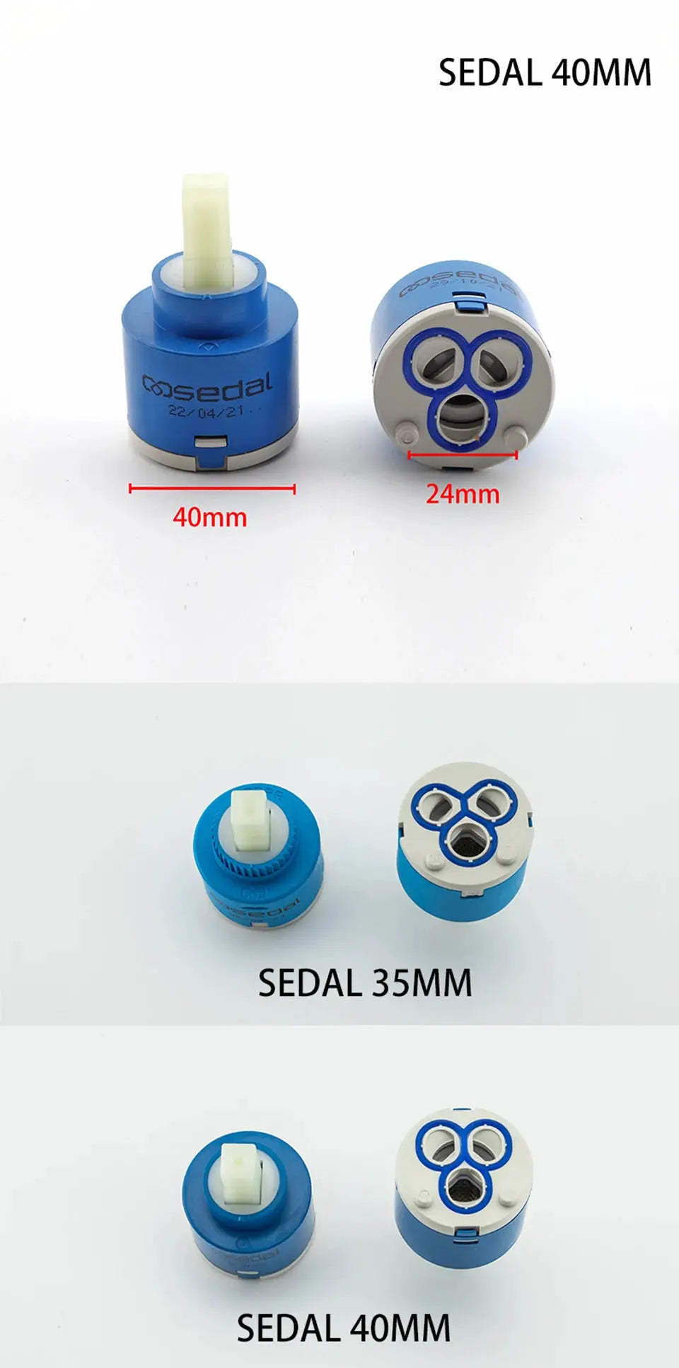 Sedal faucet valve cores, blue ceramic cartridge, 40mm/35mm sizes, 4 pcs set