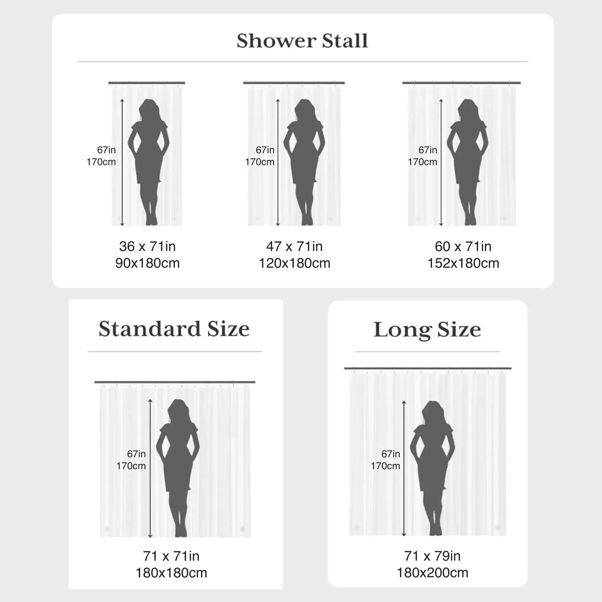 Simples Market 1pc leaf-pattern plastic shower curtain with hooks; transparent bathroom decor, three size options shown