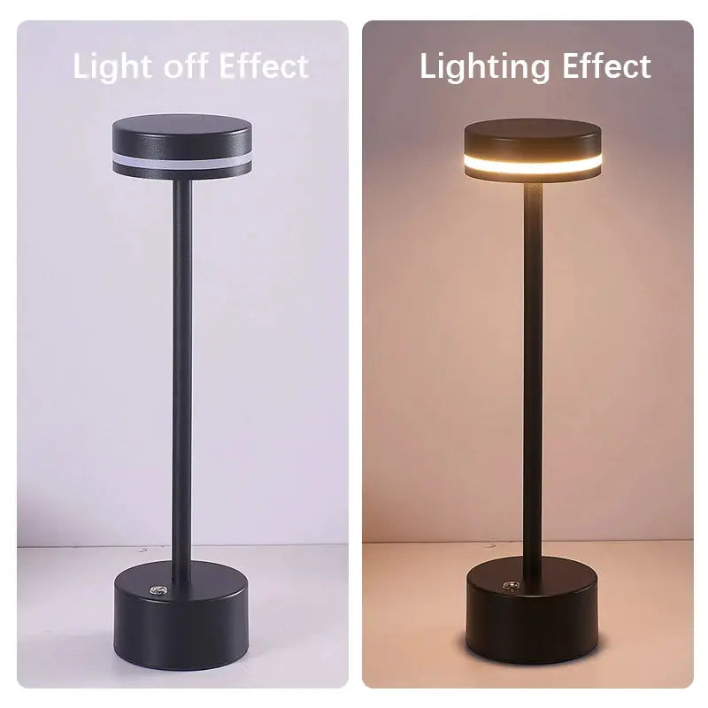 Touch-activated night light LED desk lamp in black aluminum by Simples Market with adjustable brightness