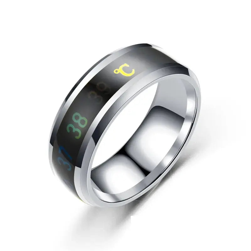 Smart stainless steel ring with a black mood and temperature display and color-coded numbers, Simples Market