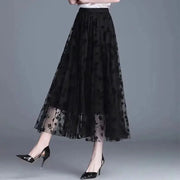 LunaGrove Floral Gauze Midi Skirt Breathable Polyester Mesh With Empire Waist Pleated A Line For Spring And Summer