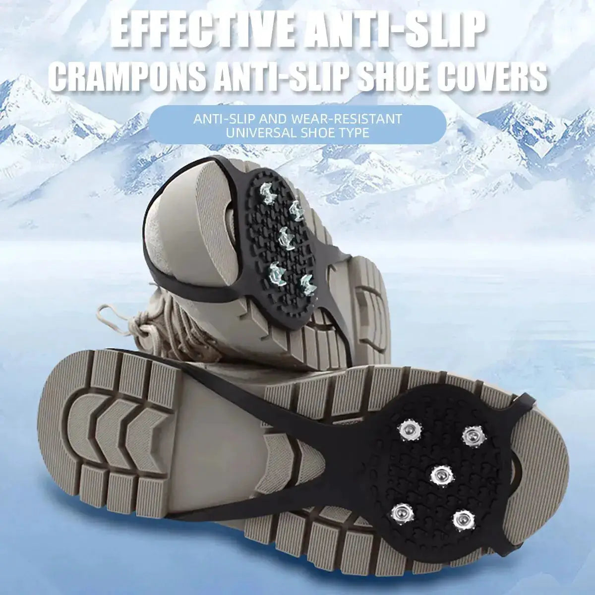 PolarGrip Universal Five Stud Crampons For Ice And Snow Anti Skid Winter Boots Enhanced Traction