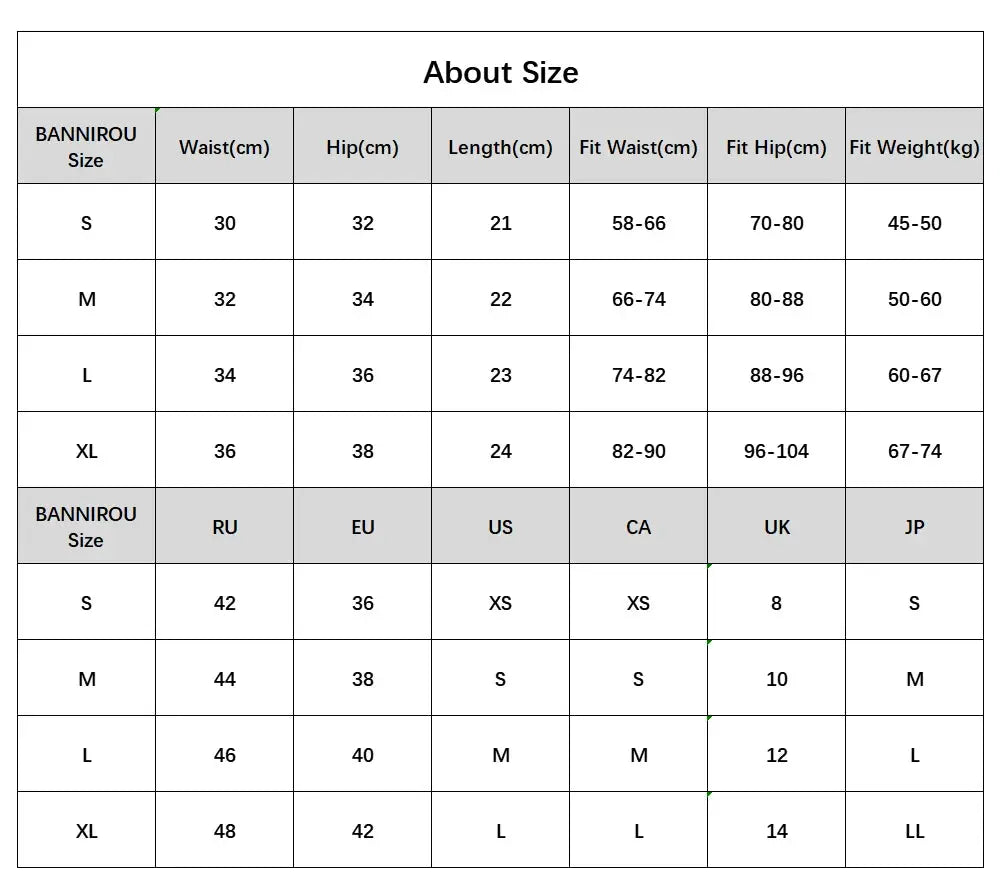 Simples Market BANNIROU women's seamless print briefs size chart with waist, hip measurements and international sizes.