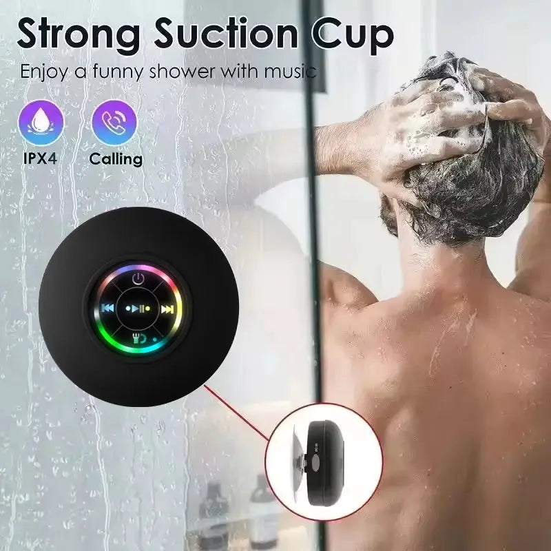 PulseNova Portable Bluetooth Speaker With LED Light IPX4 Waterproof Outdoor Suction Cup 3W Stereo Sound