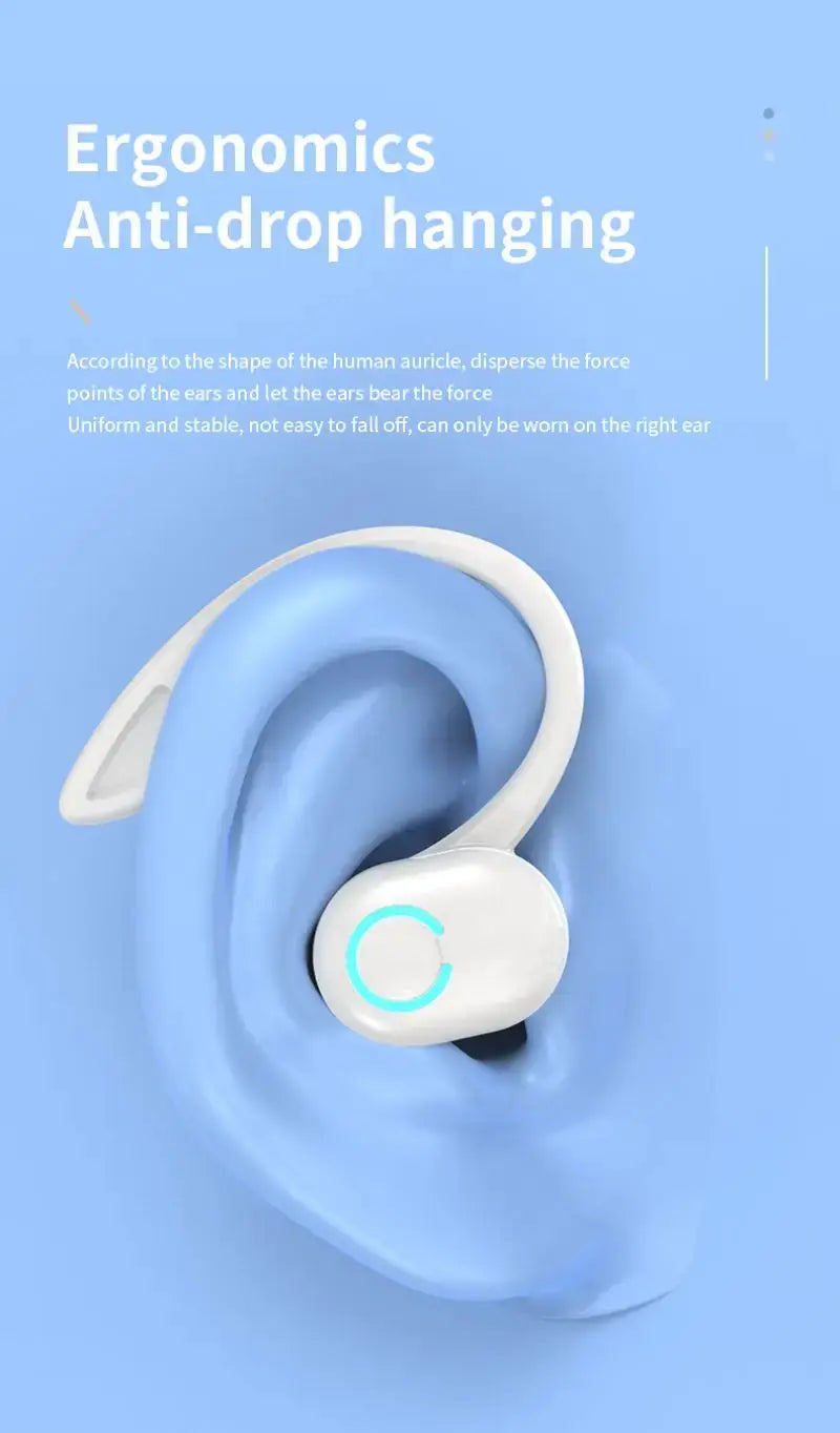 Simples Market Bluetooth 5.2 wireless ear-hook headset, white with cyan LED ring and built-in mic