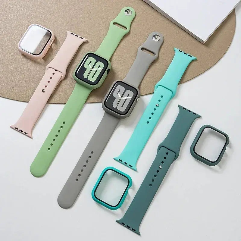 Simples Market Apple Watch tempered glass case with 5 pastel silicone bands for 38–46mm