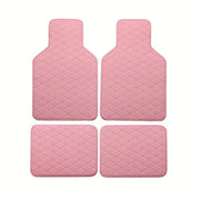 Simples Market 4-piece pink PU leather car floor mats set for front and rear, quilted, all-weather protection