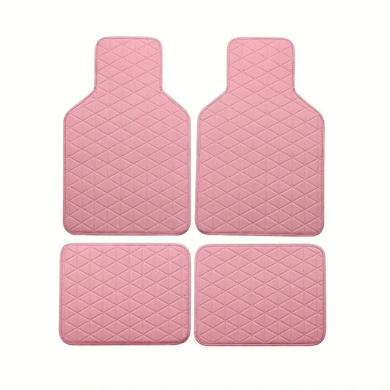 Simples Market 4-piece pink PU leather car floor mats set for front and rear, quilted, all-weather protection