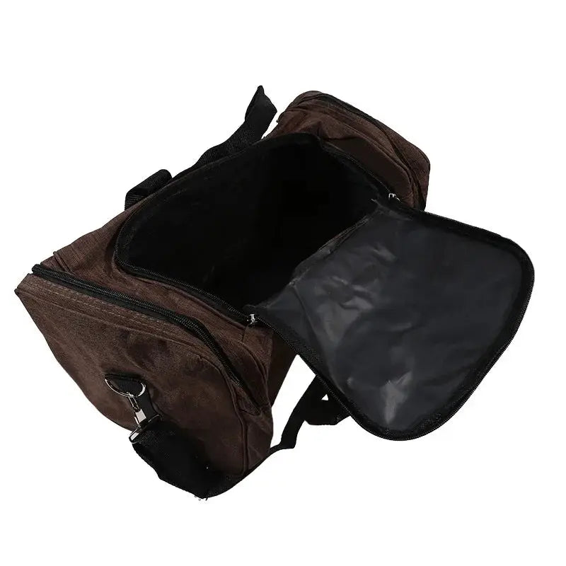 Simples Market Oxford brown waterproof travel duffle bag with large capacity and open main compartment