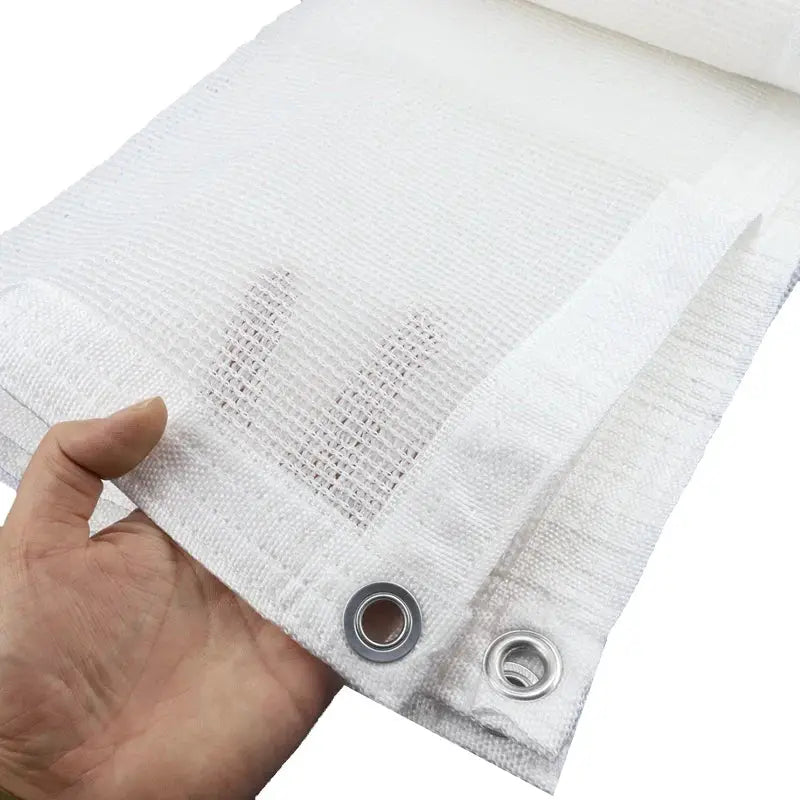 White HDPE sun shade net with metal grommets for bonsai and succulents; 50% shading