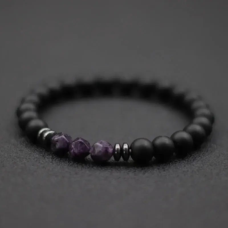 Men's Beaded Stone Bracelet Natural Black Onyx Tiger Eye Sodalite Irregular Beads Unisex Jewelry - Simples Market