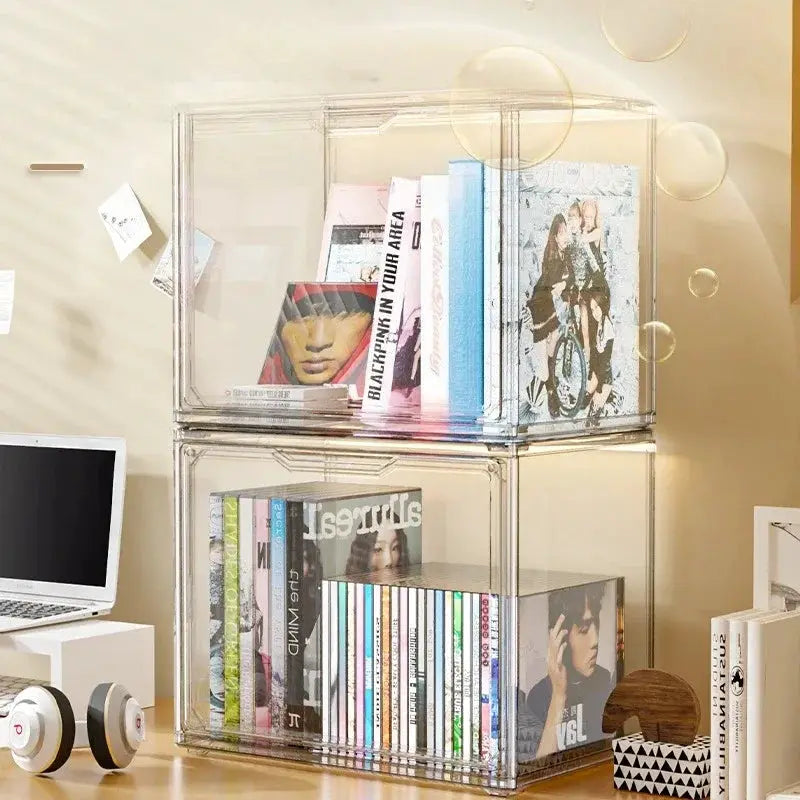 Transparent Storage Box Organizer for Books CDs Albums and Magazines Desktop Display Cabinet Dustproof