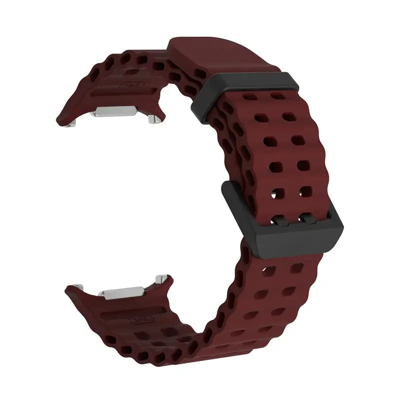 Marine Band silicone strap for Samsung Galaxy Watch Ultra 47mm, maroon perforated sport watchband with gray buckle
