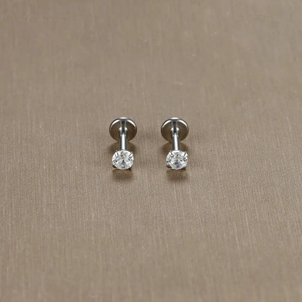 2pc labret/tragus stud earrings, 16G surgical stainless steel CZ crystals, Simples Market