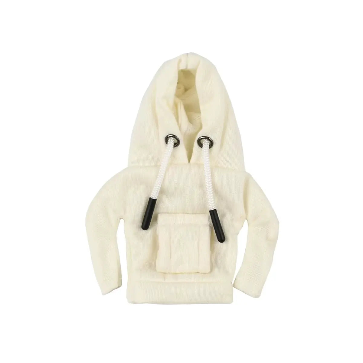 Car gear shift hoodie cover decorative ornament with cream fabric and black-tipped drawstrings