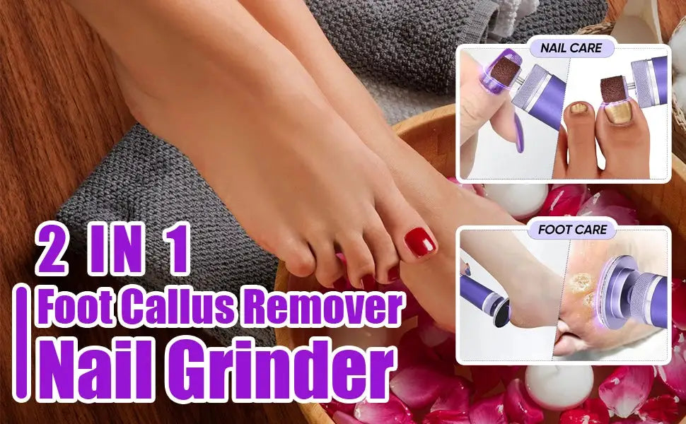 2-in-1 USB rechargeable foot callus remover and nail grinder by Simples Market in purple; includes 60 sandpaper sheets