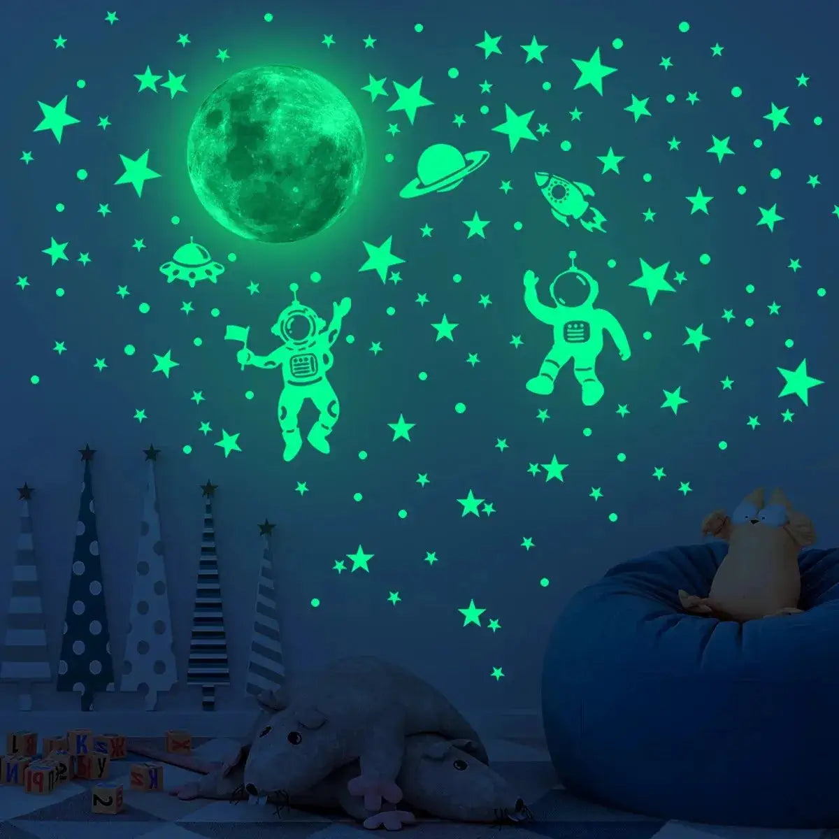 Luminous Moon And Stars Wall Stickers For Kids Room Decor Glow In The Dark Earth Wall Decals Noctilucent