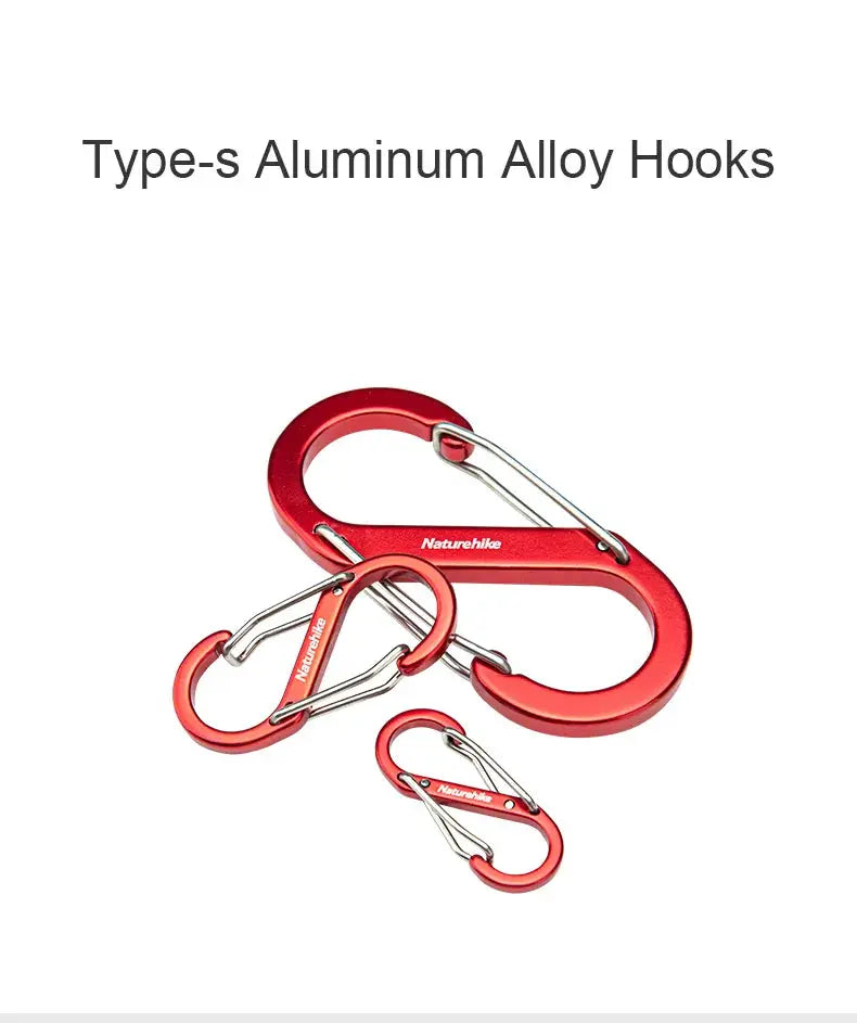 S-shaped aluminum camping buckle set with 3 red carabiners from Naturehike