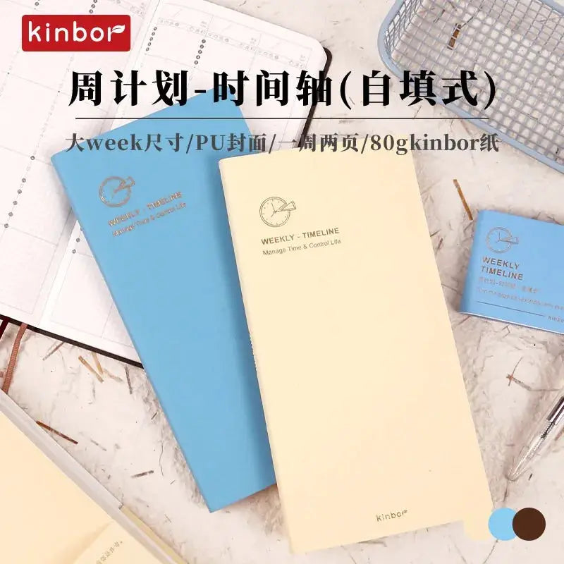 Kinbor weekly planner notebook set in blue and beige, undated agenda and portable diary.