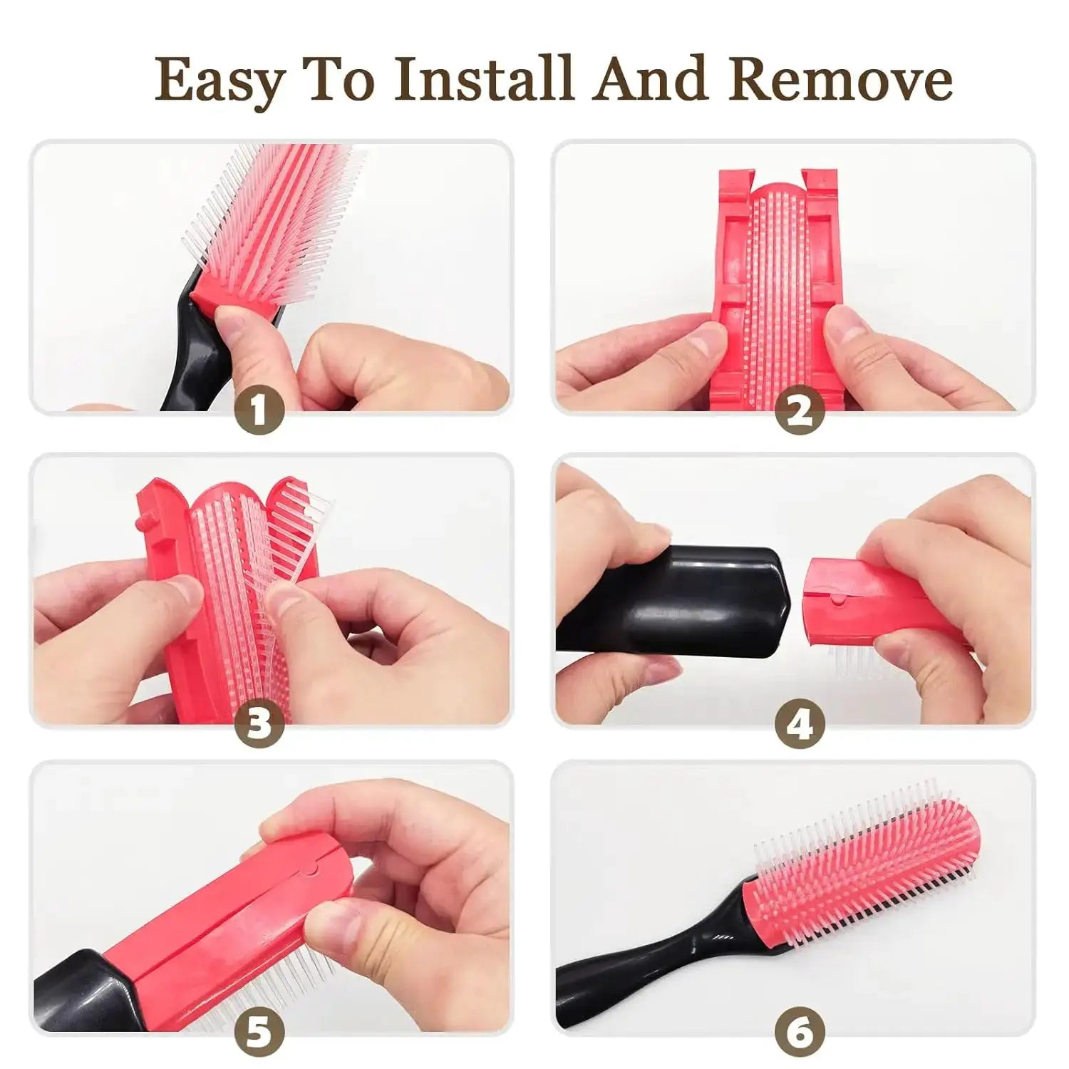 Simples Market 9-row nylon bristle detangling brush in pink with black handle