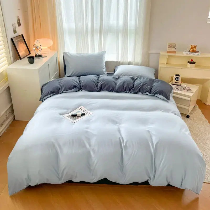 Simples Market 4-piece solid-color light-blue duvet cover set with pillowcases and sheet