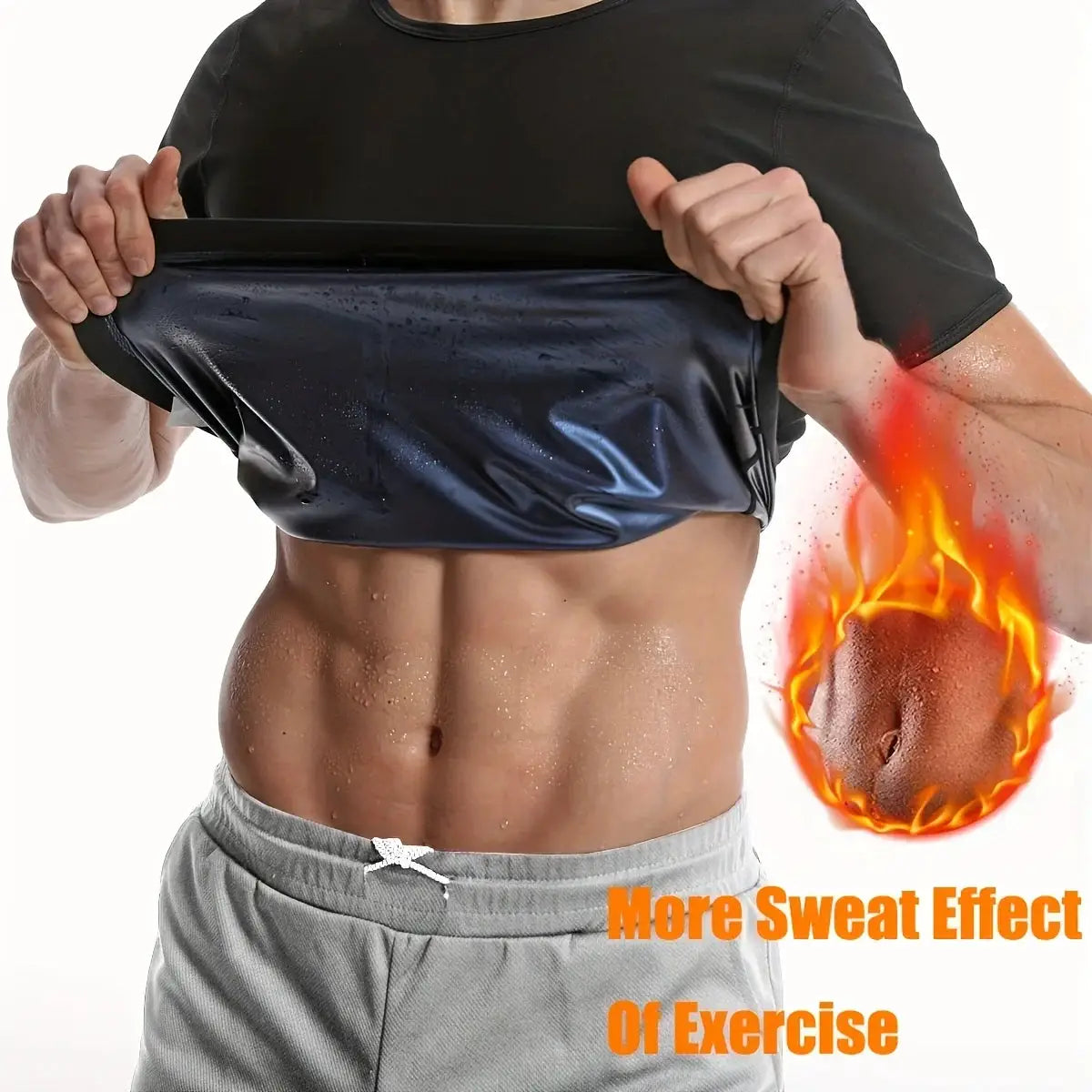 Men's sauna suit shirt compression vest in black with shiny inner lining for workouts