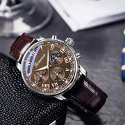 Mens PU Leather Strap Quartz Wristwatch With Stopwatch Durable Outdoor Casual Timepiece For Everyday Use