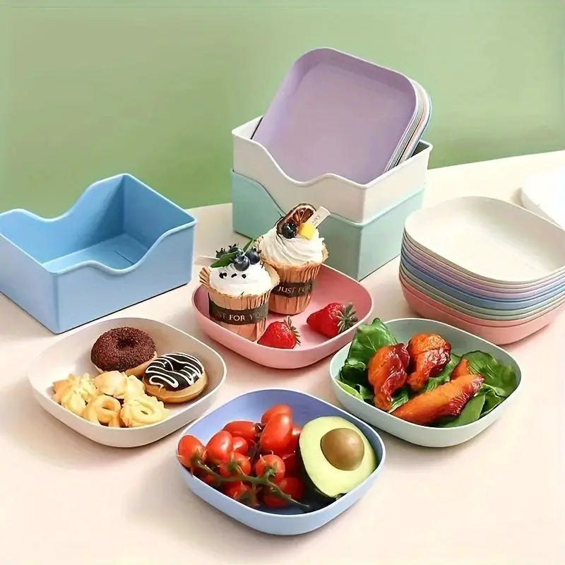 10 Piece Reusable Fruit And Dessert Plates With Built In Base