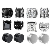 Crystal Magnetic Ear Stud Clip Earrings For Men And Women Unisex Non Piercing Punk Round Zircon Stainless Steel