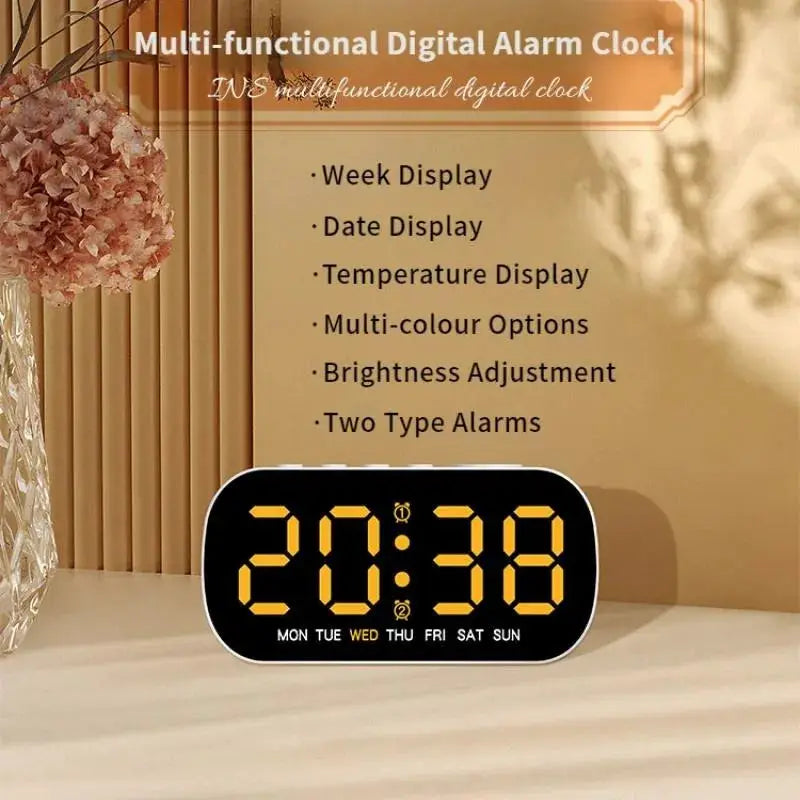 Digital alarm clock by Simples Market with black body and large yellow LED time display