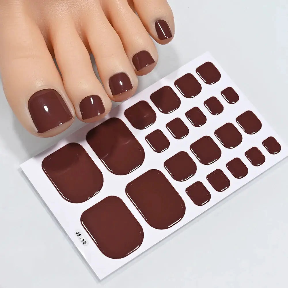 Toe nail sticker sheet by Simples Market, 22tips baking-free solid burgundy full-cover decals