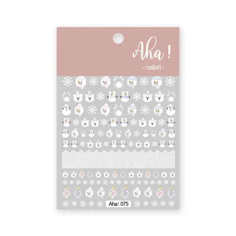 Winter nail sticker sheet by Aha! featuring snowmen, snowflakes and tiny Christmas trees