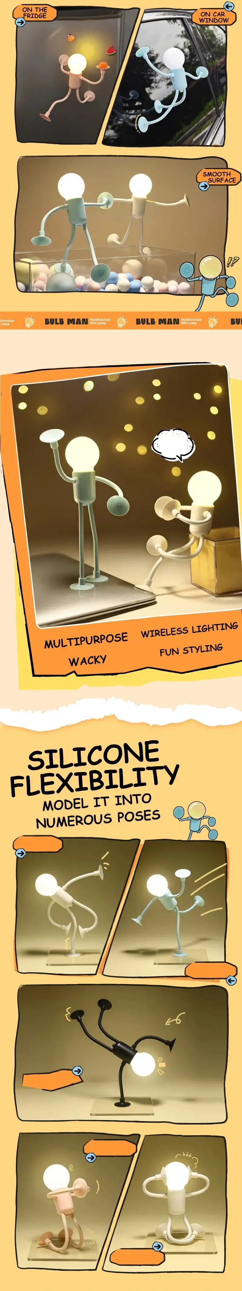 Silicone flexible night light figures set; multi-color poseable desk lamps with vacuum adsorption by Simples Market