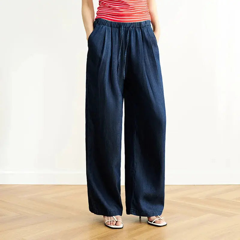 Semir Elastic Waist Denim Pants Women Draped Fit Wide Leg Trousers