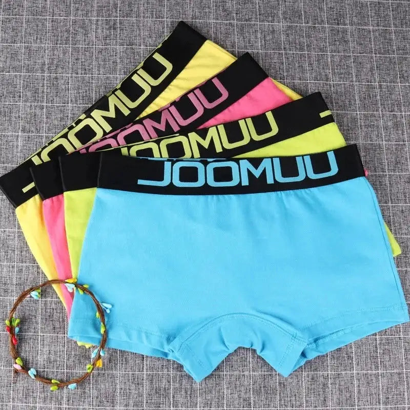 Simples Market 5-pack of women's cotton boxer briefs with JOOMUU waistband; blue and bright colorways.
