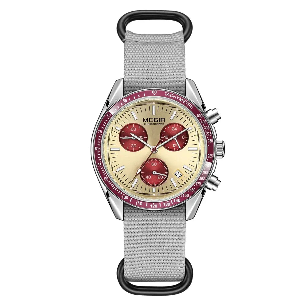 Megir Quartz Chronograph Watch Waterproof Sport Wristwatch With Nylon Strap Luminous Pointers And Date