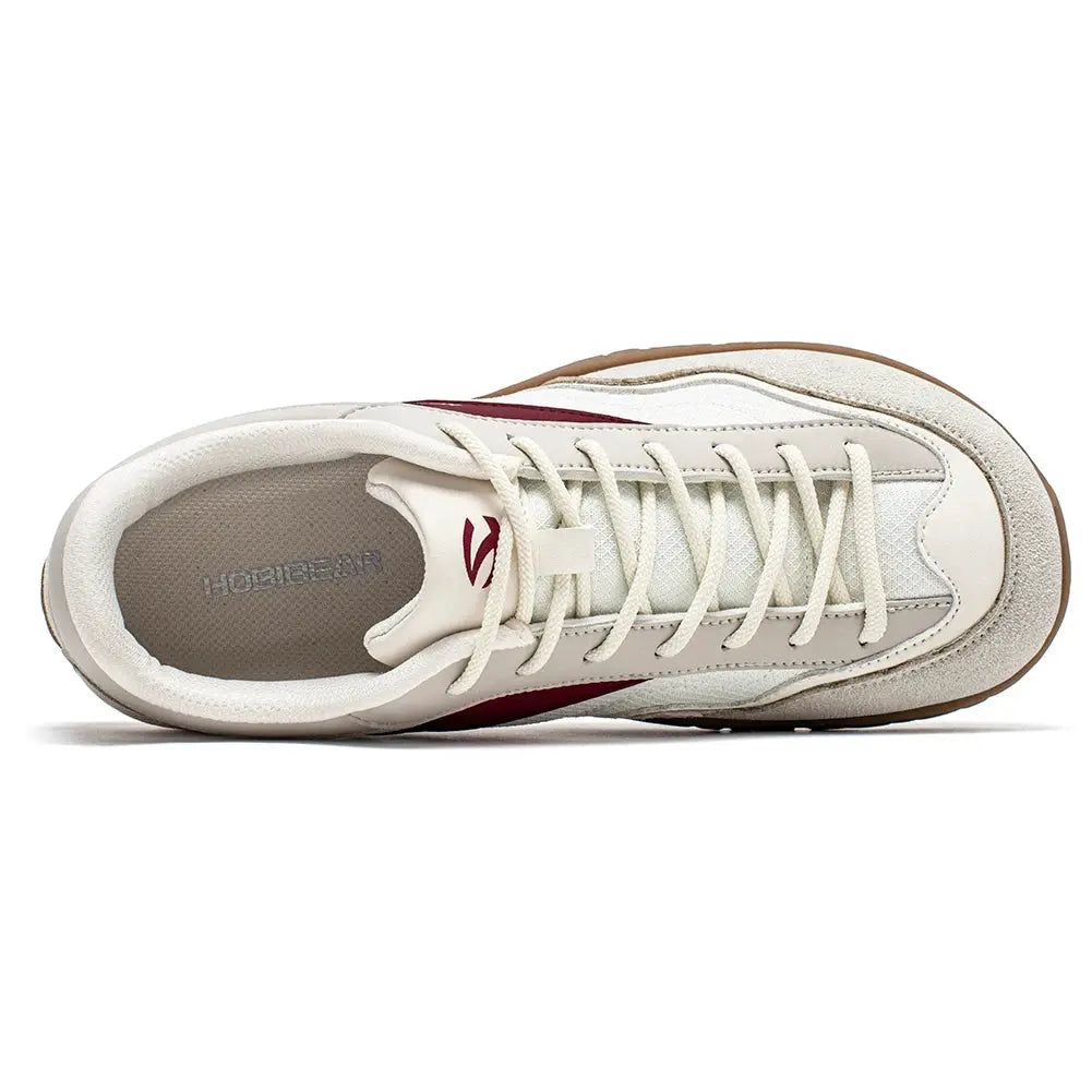 HOBIBEAR wide-width hiking shoes, unisex lace-up sneakers in white/cream with burgundy accents